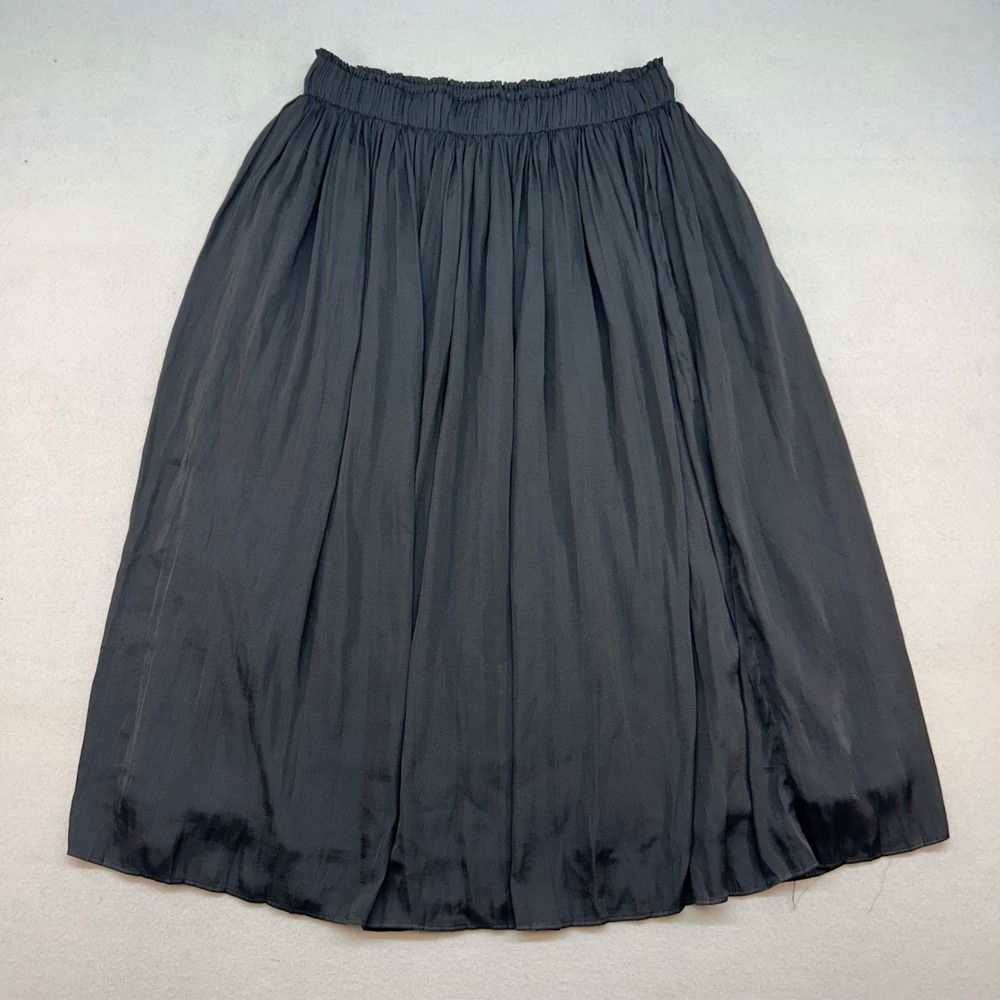 Gap Black Satin Midi Skirt Elastic Waist Flowy Lined Small